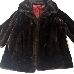 VTG 80s Faux Fur Coat Tissavel France Glam MobWife Chocolate Brown T20